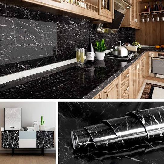 Sticky Self-Adhesive Marble Black & White Design Sheet Roll Sticker Paper