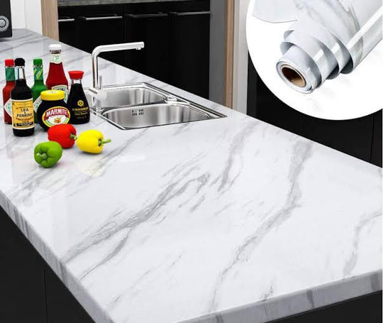 Sticky Self-Adhesive Marble Black & White Design Sheet Roll Sticker Paper