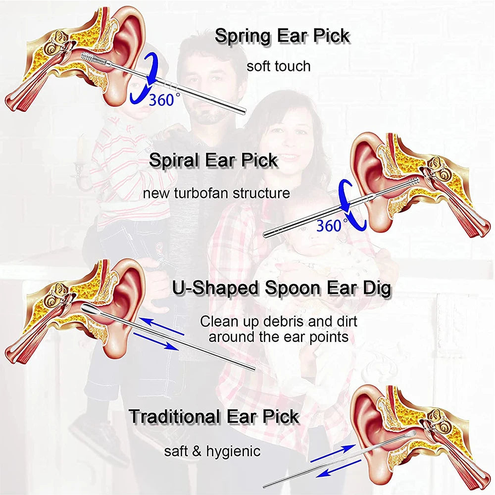 Ear Wax Cleaning Kit, 6 Pcs Ear Pick Tools, Wax Removal Kit, Ear Cleaning ,Spring