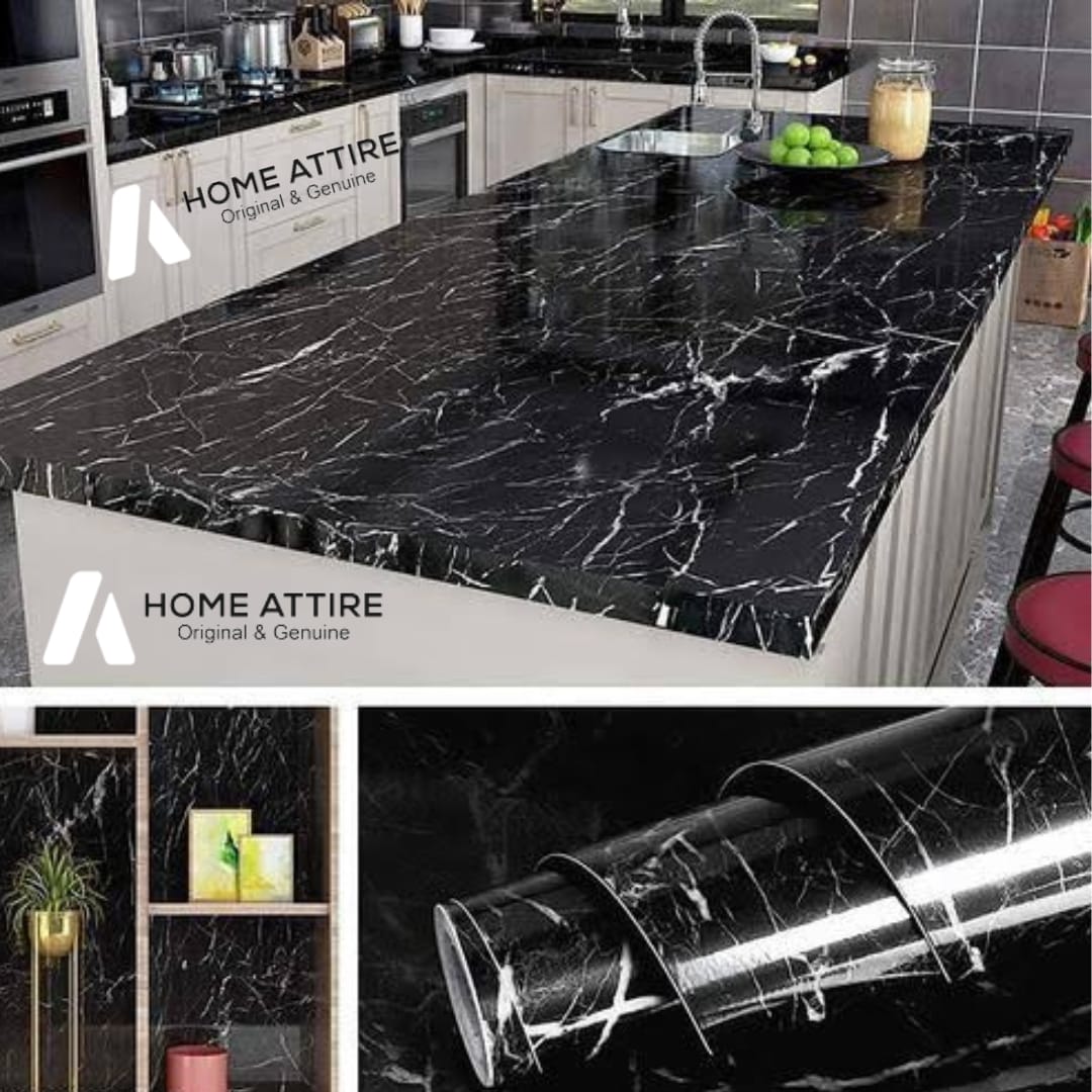 Sticky Self-Adhesive Marble Black & White Design Sheet Roll Sticker Paper